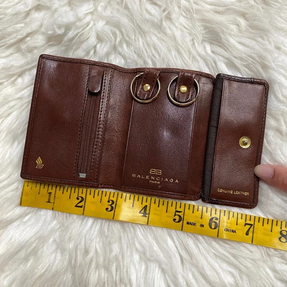 BALENCIAGA BROWN LEATHER CARD KEYS ID HOLDER SINGAPORE SOUVENIR TEXTURED PANEL